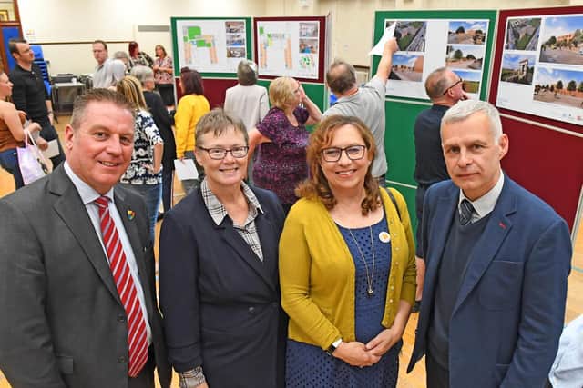 (Left to right) Headteacher of Mayfield School David Jeapes, with Caroline Corcoran, Head of Sufficiency, Participation & Resources for Portsmouth City Council, Cllr. Suzy Horton, Cabinet Member for Education and David Timms - the Pre-Construction Manager of Kier Construction. Picture: Malcolm Wells (190515-9569)