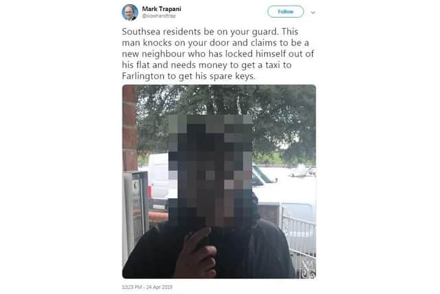 Mr Trapani's Tweet after being targeted by the conman, on April 24.