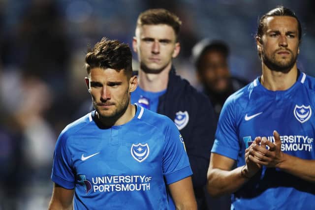 Pompey dejected after being knocked out of the play-offs. Picture: Joe Pepler
