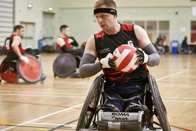 Aaron Phipps playing wheelchair rugby