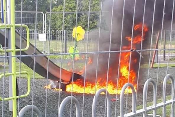 The fire at the play area in Forton Road, Gosport, earlier this month