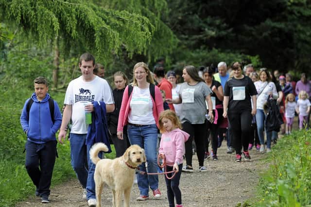 Friends and supporters take part in the Queen Alexandra Hospital ward walk at Staunton Country Park.(l to r), Picture: Ian Hargreaves  (190519-11)