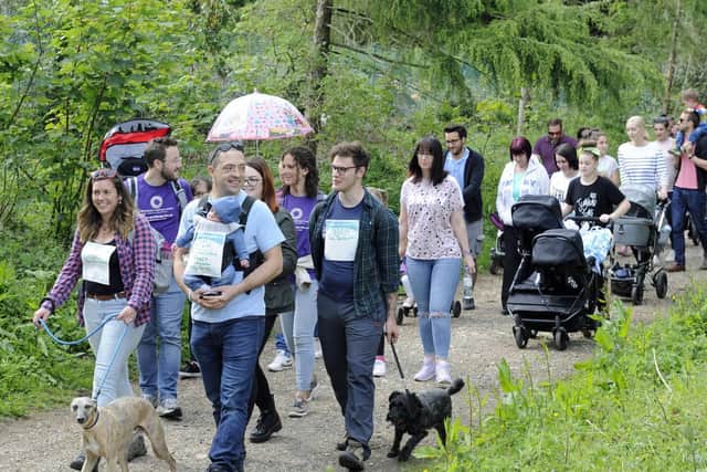 Friends and supporters take part in the Queen Alexandra Hospital ward walk at Staunton Country Park.(l to r), Picture: Ian Hargreaves  (190519-10)