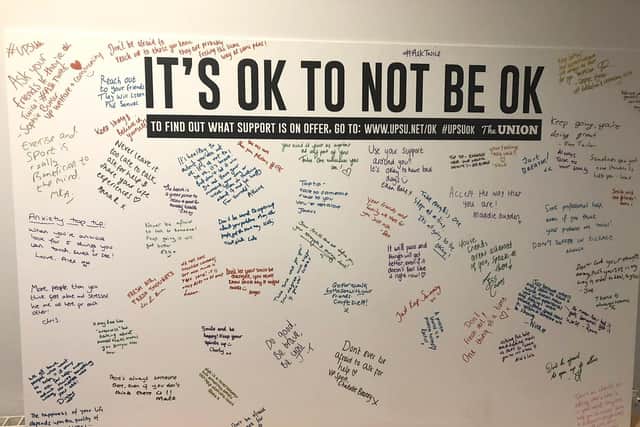 The University of Portsmouth Student Union promoting its mental health awareness campaign #UPSUok