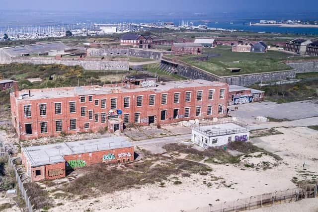 Fort Cumberland in Eastney, with the former radar station at Fraser Range in the foreground  
Picture: Shaun Roster