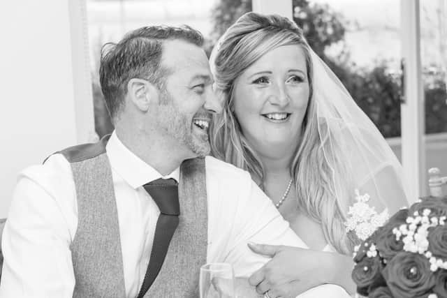The happy couple at their wedding reception. Picture: Carla Mortimer Photography