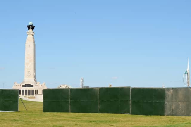 The fences have started going up on Southsea Common ahead of the D-Day commemorations. Picture: Sarah Standing (210519-8007)