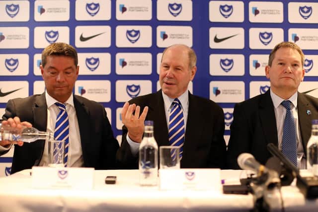 From left, chief executive Mark Catlin, Portsmouth owner and chairman Michael Eisner and vice-chancellor of the University of Portsmout Prof Graham Galbraith.
Picture: Chris Moorhouse