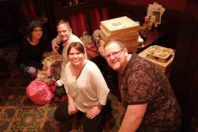 Piles of pizzas at Wetherspoons after Chris' first homeless feed in Southampton