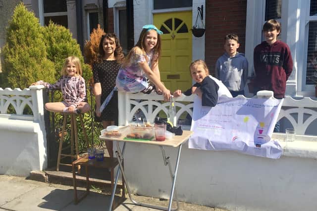 Lemonade sale: L-R Hattie Preston-Diggles, Eve Mellor, Coco Preston-Diggles, Robyn Mellor, Sammy Piper and Barney Walker