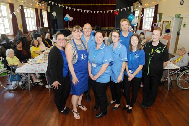 From left, Becky Taylor, Erica Longyear, Andy Mitchell, Tara Craig, Charlotte Toon, Bernadette Mills and Sarah Jenkins, all from Bluebird Care with Danielle Dean, community champion from Asda in Fratton.
Picture: Sarah Standing (210519-9787)
