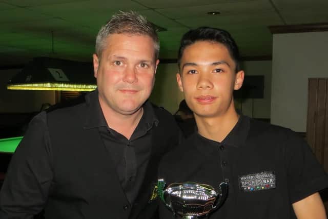 Thomas Sharp with professional snooker player Robert 'The Milkman' Milkins. Picture: Tim Dunkley