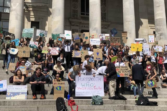 School pupils skipped school in order to take part in the climate change emergency protest, organised by Extinction Rebellion Portsmouth.