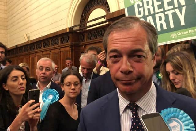Nigel Farage at the announcement of the results for the South East region in the European Elections.