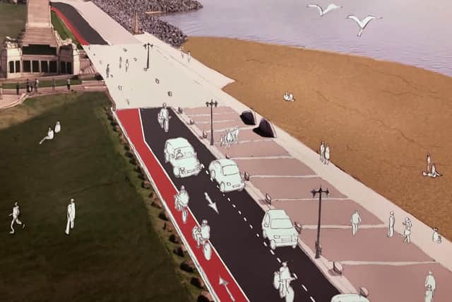 An artist's impression of the contraflow cycle lane which could run between Southsea Common and a single carriageway on Clarence Esplanade
