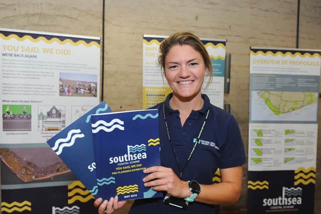 Sacha Neill, coastal engineer for Eastern Solent Coastal Partnership, at the drop-in session at Lumps Fort, Southsea, on Monday. Picture: Sarah Standing (270519-392)