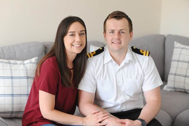 Jonny Davies with his wife Kerry. Picture: Sarah Standing (230519-8279)