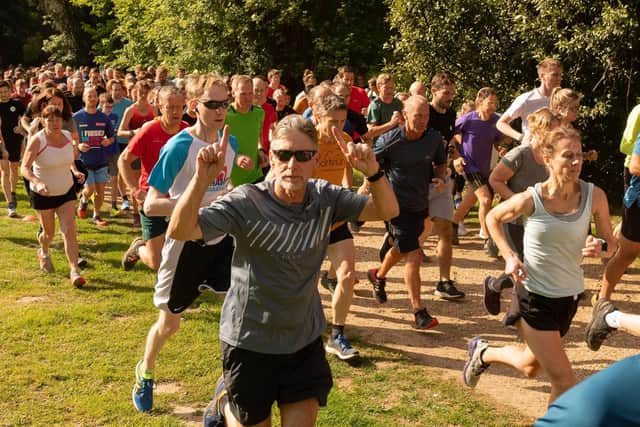 Tony Hoskinson enjoying the sun. Jackie Lloyd on the right. Havant parkrun