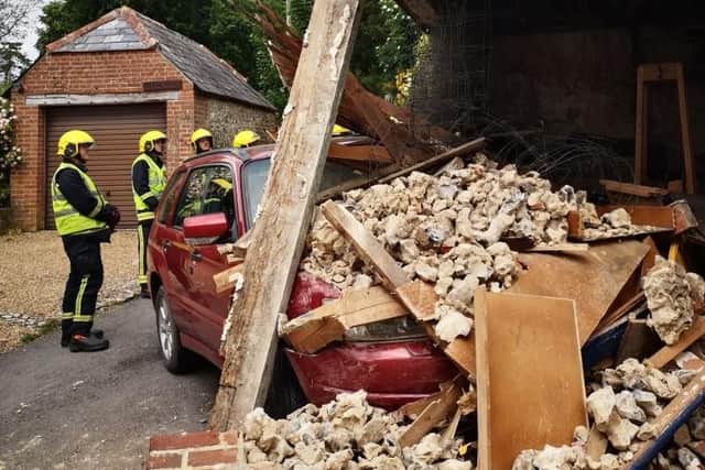 Car covered in rouble after crash. Picture: Droxford Fire Station/ Twitter
