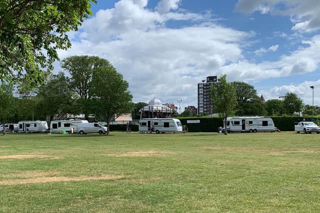 Travellers set up at Southsea Skatepark on Monday, May 27 - just a week before major commemorations for D-Day 75 take place on Southsea Common.