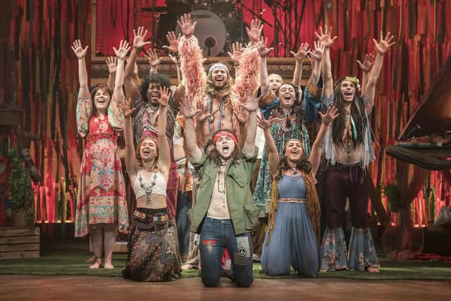 Hair: The Musical with Paul Wilkins as Claude, front centre. Picture by Johan Persson