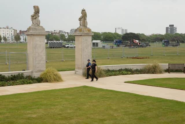 Hampshire police have a large presence in Southsea ahead of the D-Day 75 commemorations on June 5.Officers on Southsea Common near the war memorial.