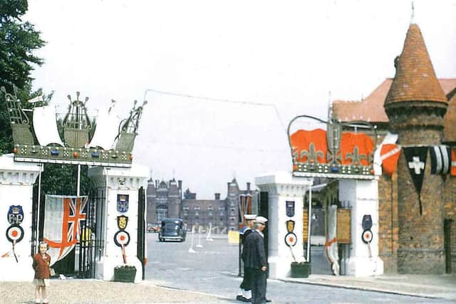 The gates to Victoria Barracks, Portsmouth, in 1953.