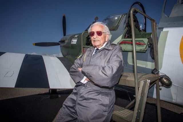 Sqn Ldr Alan Frost, who flew over Normandy on D-Day, took a Spitfire Mark 9 for a spin.