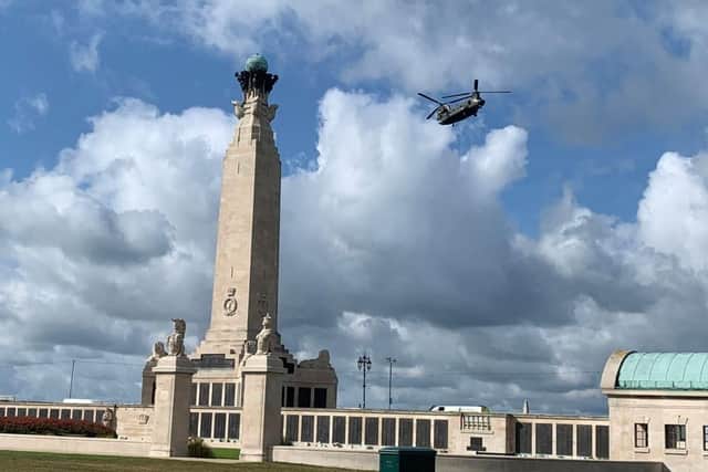 Chinook helicopter over Southsea Common
