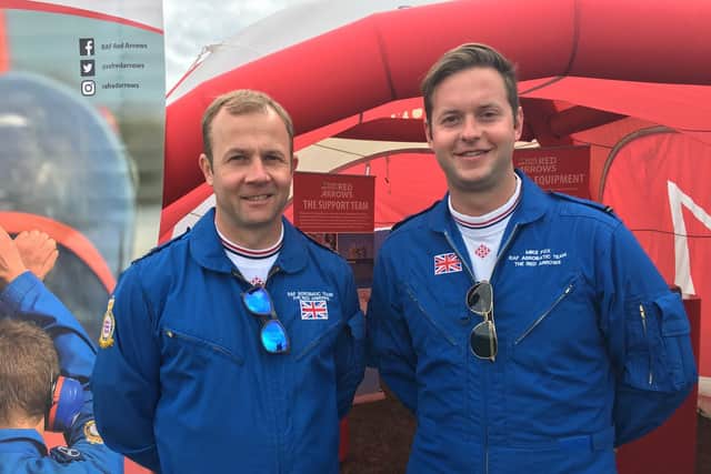 Red Arrows chief technician Jonathan King, 40, left, and flying officer Michael Fox 
Picture: Fiona Callingham