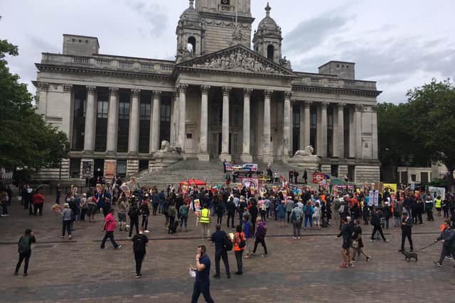 Anti-Trump protesters in Guildhall Square, Portsmouth
Picture: Steve Deeks