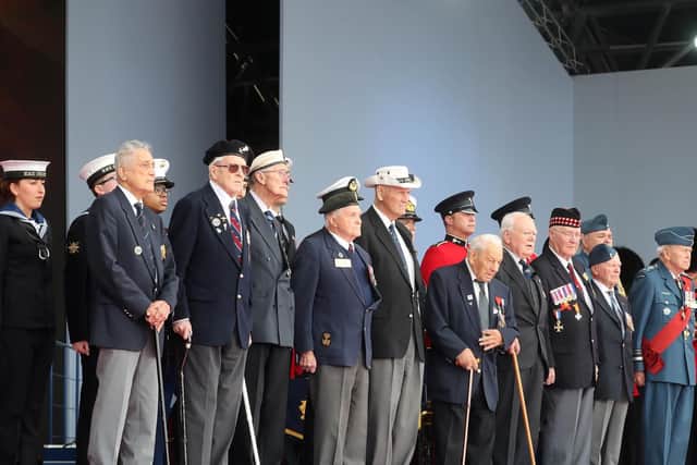 Veterans gather on stage at the D-day 75 Commemorations on June 05, 2019 in Portsmouth. Picture: Chris Jackson-WPA Pool/Getty Images