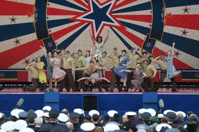 Performers dressed as soldiers perform during an event to commemorate the 75th anniversary of the D-Day landings, in Portsmouth. Picture: DANIEL LEAL-OLIVAS/AFP/Getty Images