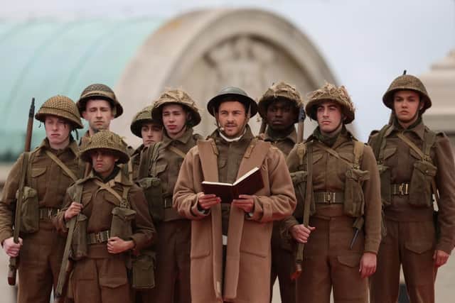 Performers speak on stage during the D-Day Commemorations. Picture: Dan Kitwood/Getty Images