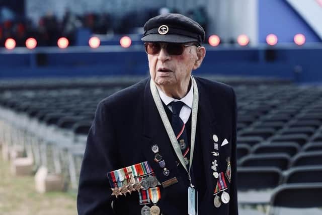 D-Day 75 in Portsmouth. Veteran at ceremony site