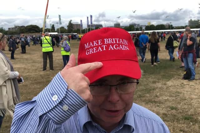 James Williams, a former Portsmouth City councillor, showed his support during President Trump's visit with a British version of his 'Make America Great Again' hat.
