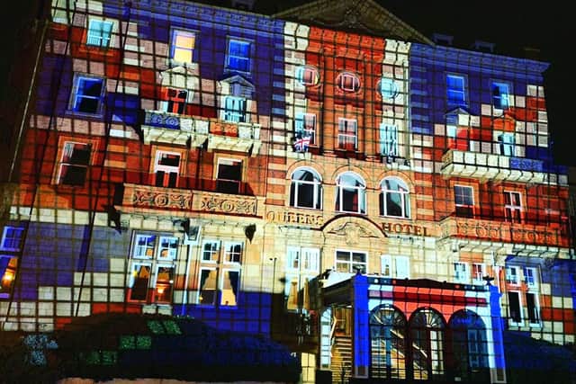D-Day 75 light display on the Queens Hotel in Portsmouth. Picture courtesy of Nick Courtney