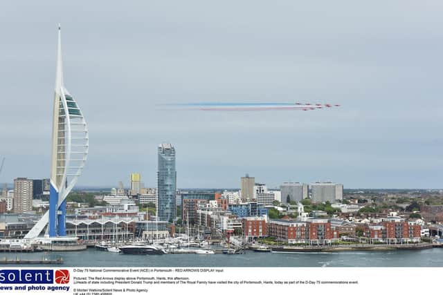 D-Day 75 National Commemorative Event. The Red Arrows display above Portsmouth.  Morten Watkins/Solent News & Photo Agency. UK +44 (0) 2380 458800
