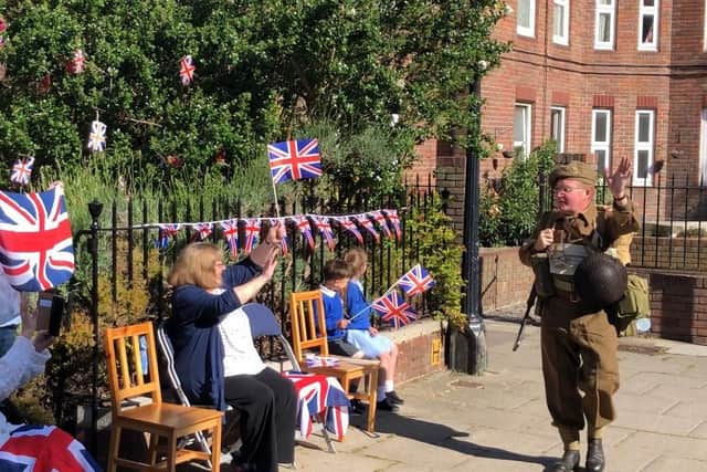 1940s troops were seen on the streets of Portsmouth, as reenactment societies walked the routes taken by soldiers before D-Day.