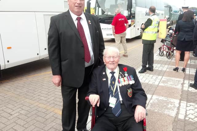 Veteran Richard Wood, 95, with son Alan Wood.