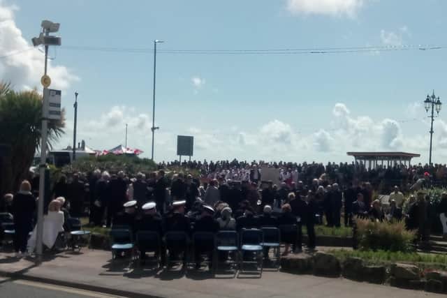 The remembrance service at the D-Day stone.
