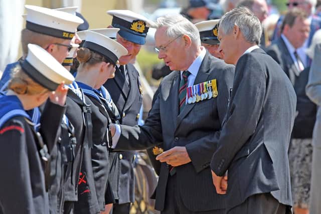 HRH The Duke of Gloucester was present at 'The COPP Memorial' on the seafront at Hayling Island at the invitation of Robin Walton who had planned the memorial over many years. Picture: Malcolm Wells (190606-9307)