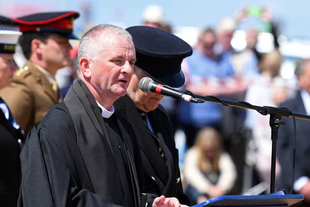 HRH The Duke of Gloucester was present at 'The COPP Memorial' on the seafront at Hayling Island at the invitation of Robin Walton who had planned the memorial over many years. Picture: Malcolm Wells (190606-9261)