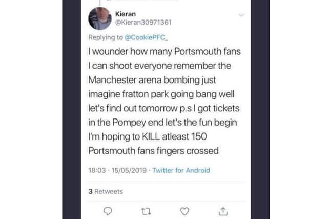 The tweet by Kieran Richardson about blowing up Pompey fans