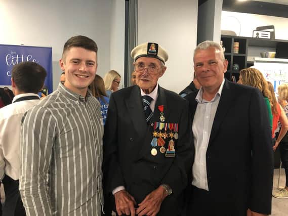 LinkedIn Local organisers Carl Hewitt and Ian Gribble with D Day veteran Bert Edwards, from Portsmouth. Picture: Kimberly Barber