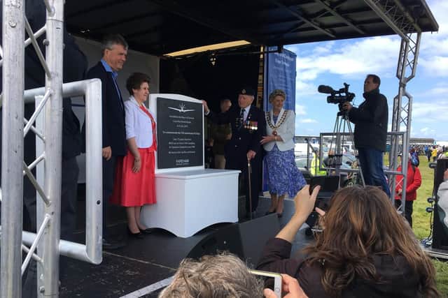 Stanley Richardson, 99, of Littlehampton, who was based at Daedalus working as a petty officer for the Fleet Air Arm to check aircraft to make sure they were ready for battle in 1944, unveiled a plaque today
Picture: Steve Deeks