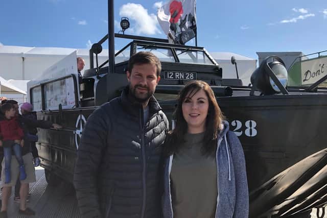 Alex Budd and Sarah Botting, near the restored DUKW