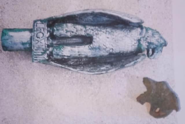 What's thought to be a Roman eagle's head alongside how it would have looked.
