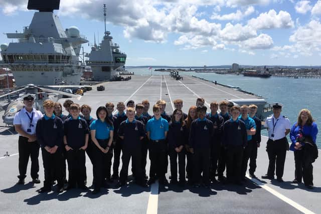 Year 10 pupils from UTC Portsmouth on board HMS Queen Elizabeth, which is based at Portsmouth Naval Base