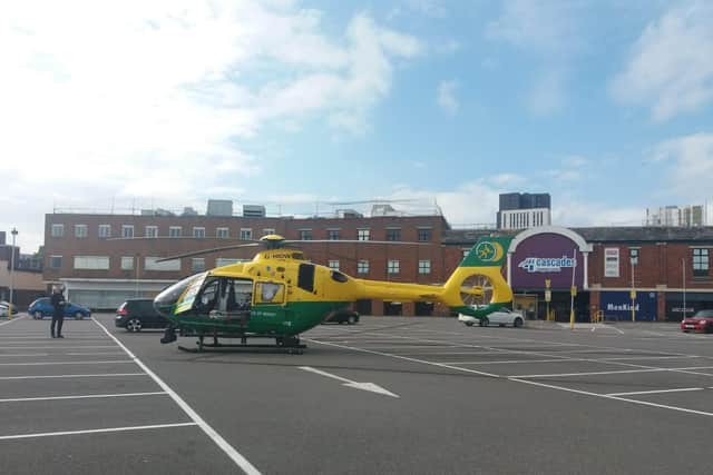 Air ambulance has landed at the car park at the back of the Cascades shopping centre. Picture: Priya Mistry